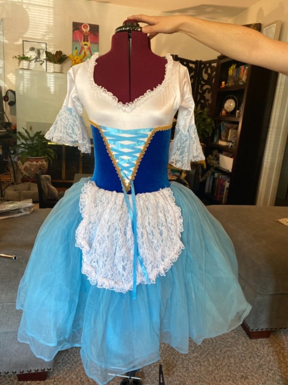 Blue & White Maid Dance Costume | Adult Ballet Jazz Recital Dress-Small Adult